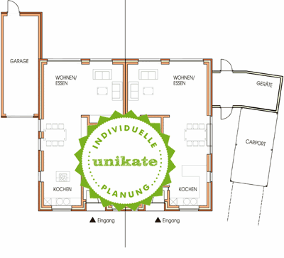 Grundriss Erdgeschoss - Massivhaus Doppelhaus Essen Oberhausen - massive Doppelhuser zum Festpreis