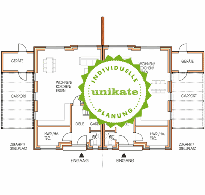 Grundriss Erdgeschoss - Massivhaus Doppelhaus Gelsenkirchen Bottrop - massive Doppelhuser zum Festpreis