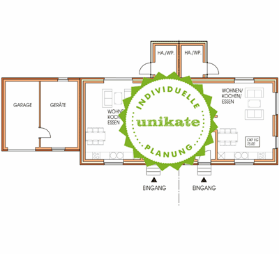 Grundriss Erdgeschoss - Massivhaus Doppelhaus Ruhrgebiet NRW - massive Doppelhuser zum Festpreis