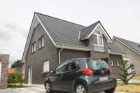 Haustyp Wesel, Energiesparhaus in NRW, Erdwrmepumpe Sole - Wasser, Giebel mit Satteldach und Panoramafenster, FBH